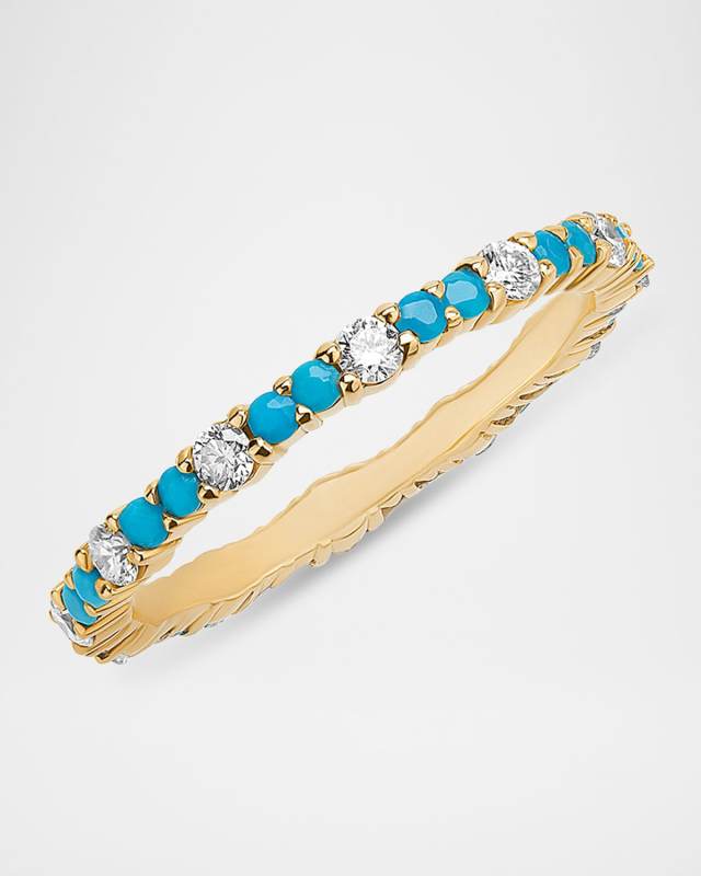 14K Turquoise and Diamond Eternity Ring, Size
